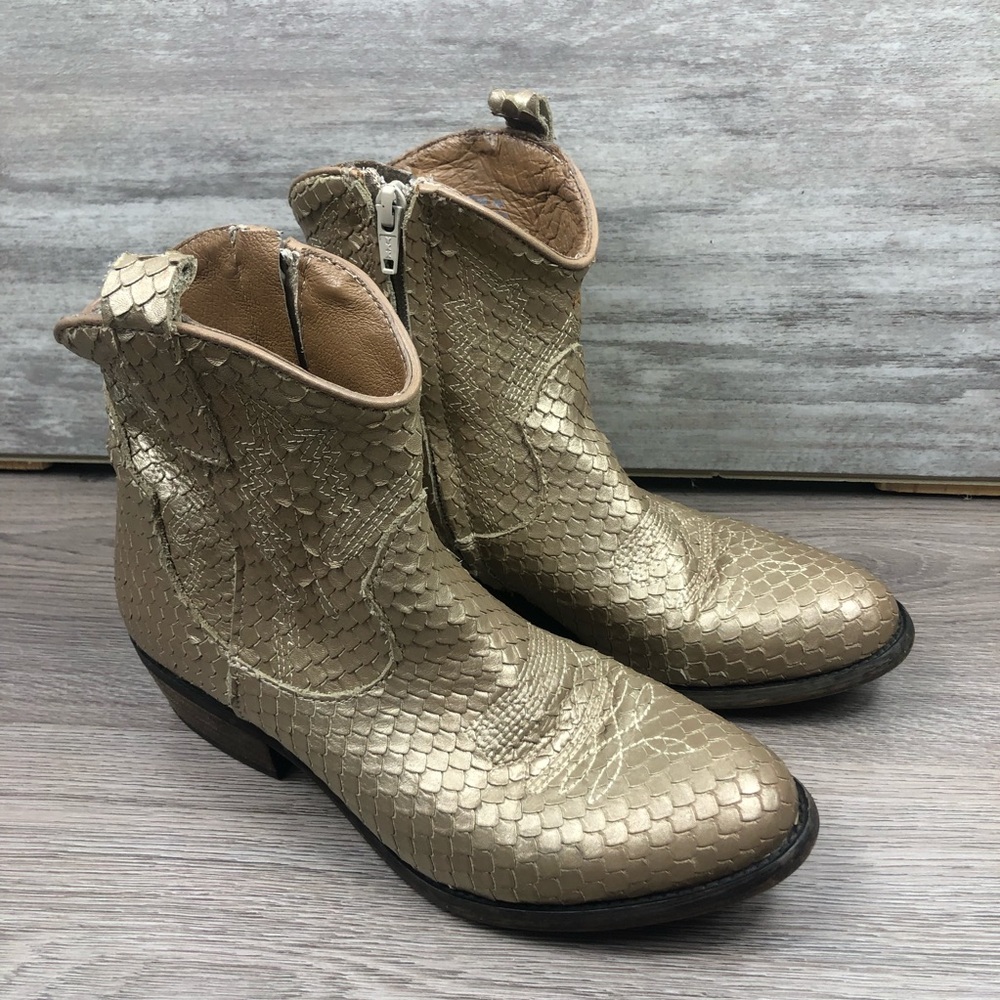 ARTISAN Mireya gold metallic reptile print leather ankle boot